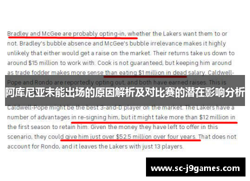 阿库尼亚未能出场的原因解析及对比赛的潜在影响分析 阿库尼亚未能出场的原因解析及对比赛的潜在影响分析