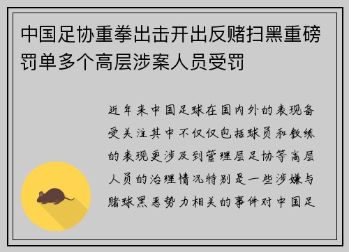 中国足协重拳出击开出反赌扫黑重磅罚单多个高层涉案人员受罚 中国足协重拳出击开出反赌扫黑重磅罚单多个高层涉案人员受罚